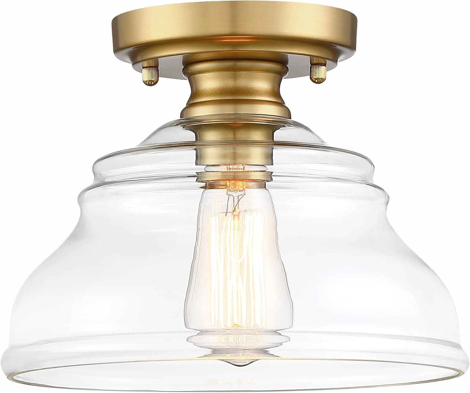 Industrial Semi Flush Mount Ceiling Light, Modern Clear Glass Light Fixture Mexo Farmhouse 10" Close To Ceiling Lights in Brushed Gold for Hallway Bedroom, Kitchen Entryway Cafe Bar Porch Dinning Room
