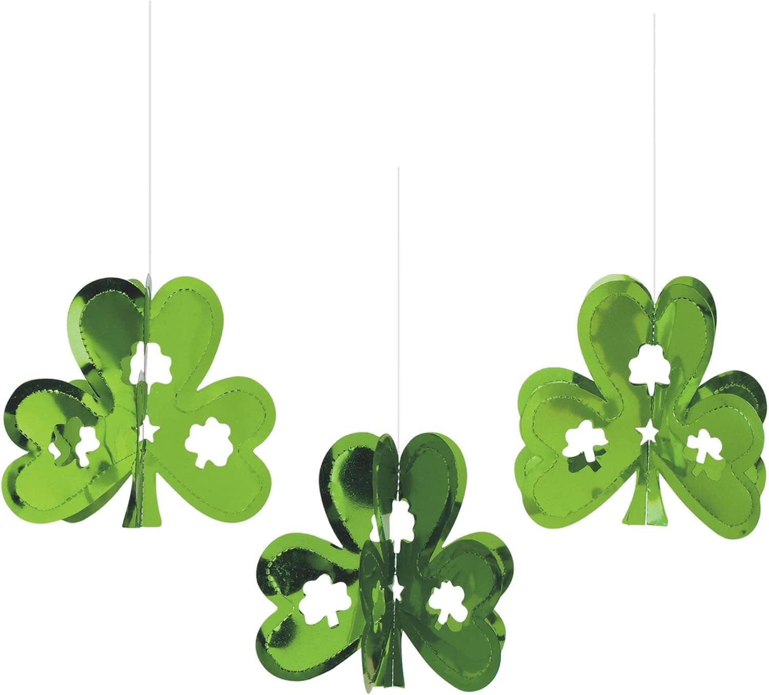 Amscan 677102 3-D Shamrock Mini Foil Hanging Decorations, 4", Green