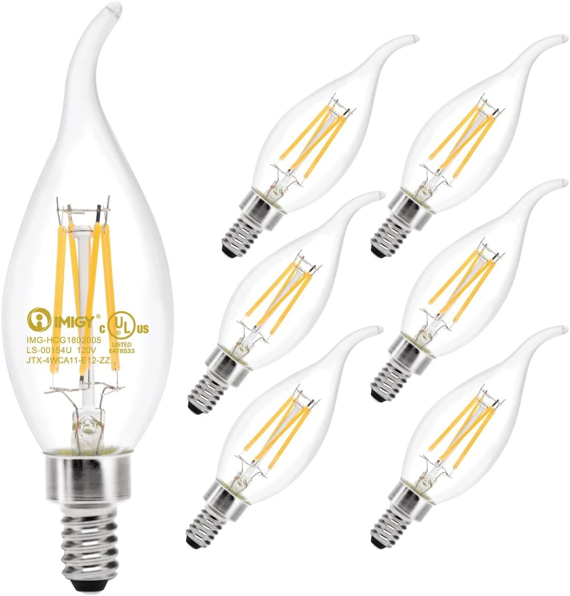 6-Pack LED Filament Bulb 40W Equivalent with 400LM Brightness (Flame Tip)