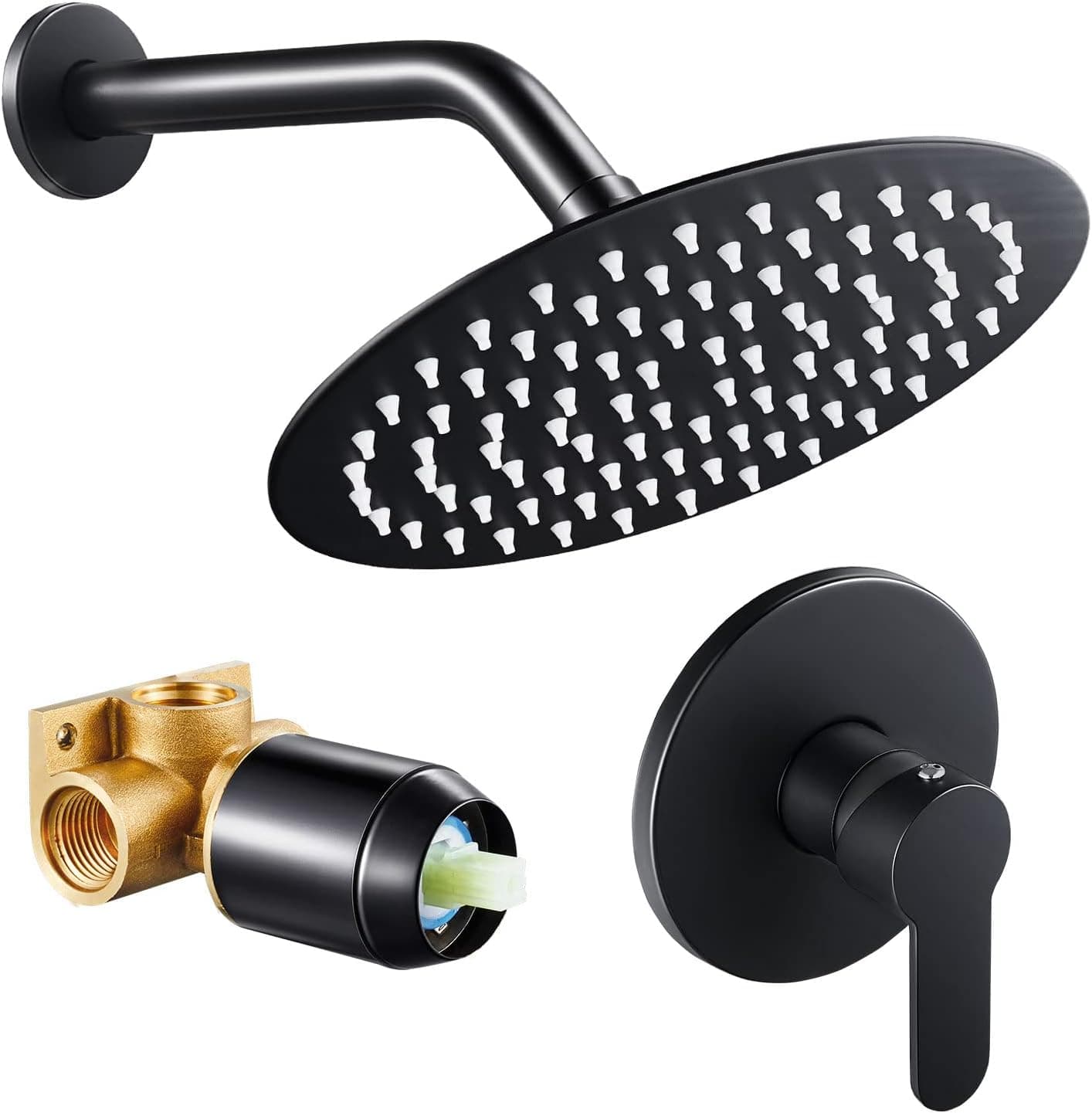 POPFLY Black Shower Faucet Set, Bathroom Rainfall Shower System with 8" Showerhead, Single Function Shower Trim Kit with Rough-in Valve