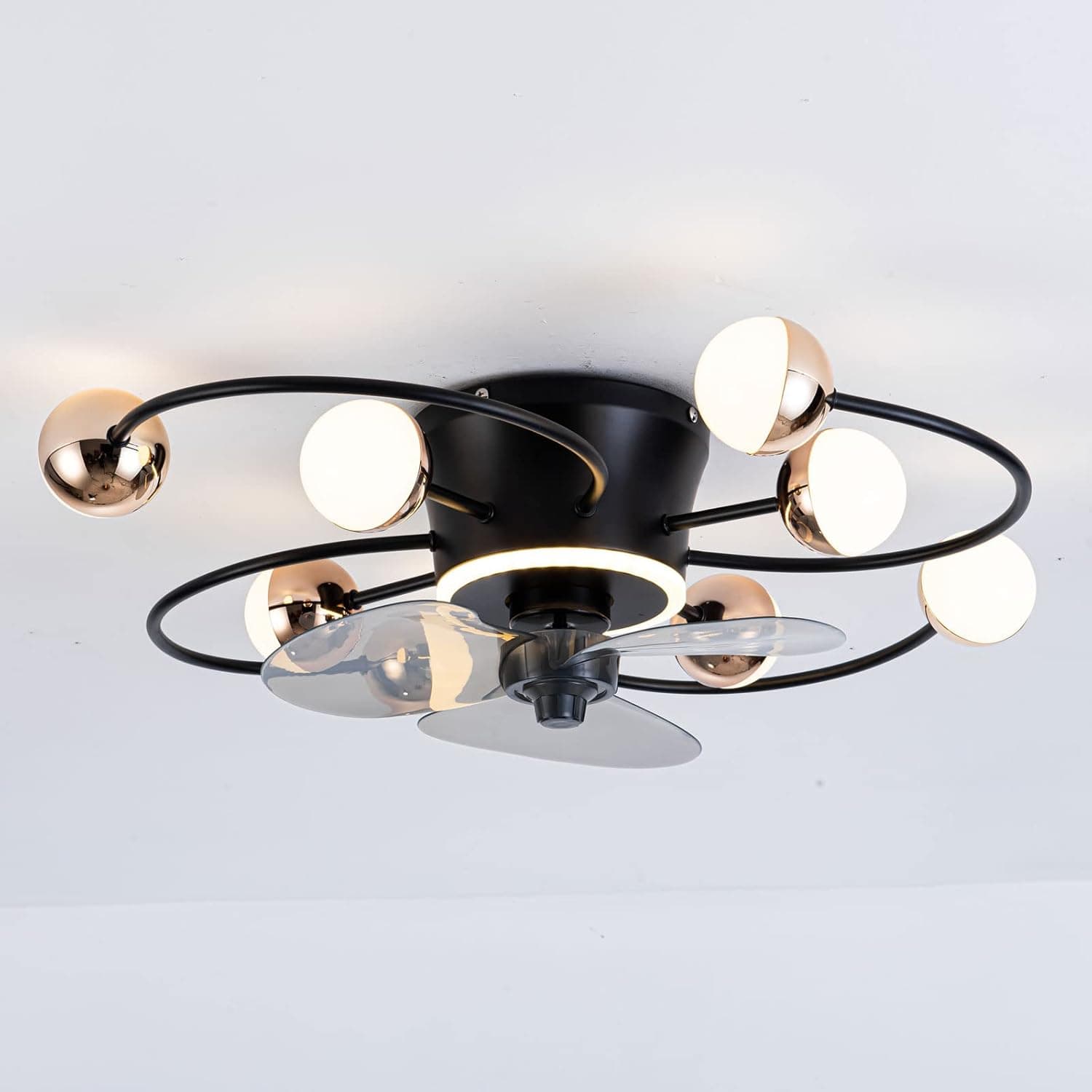 MQ 27'' Ceiling Fan with Light Remote Control, Dimmable LED Ceiling Fans with 3 Color Temperatures, 1/2/4/8H Timing, Noiseless Reversible Motor for Bedroom/Living room/Study/Kitchen/Porch (Black)