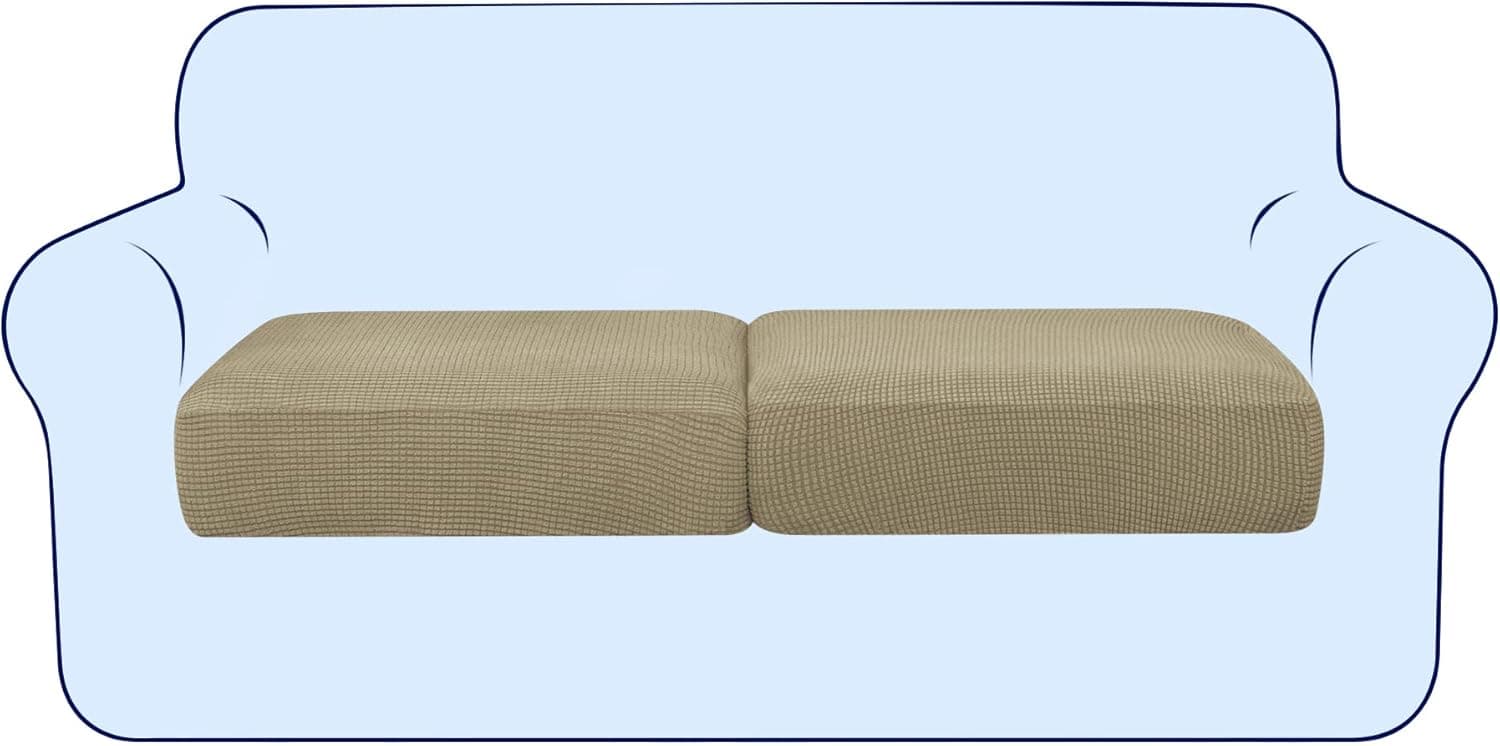 subrtex Stretch Couch Cushion Covers Soft Sofa Seat Slipcover for 1-2-3 Seaters Replacement with Elastic Bottom(Sand,2 Packs)