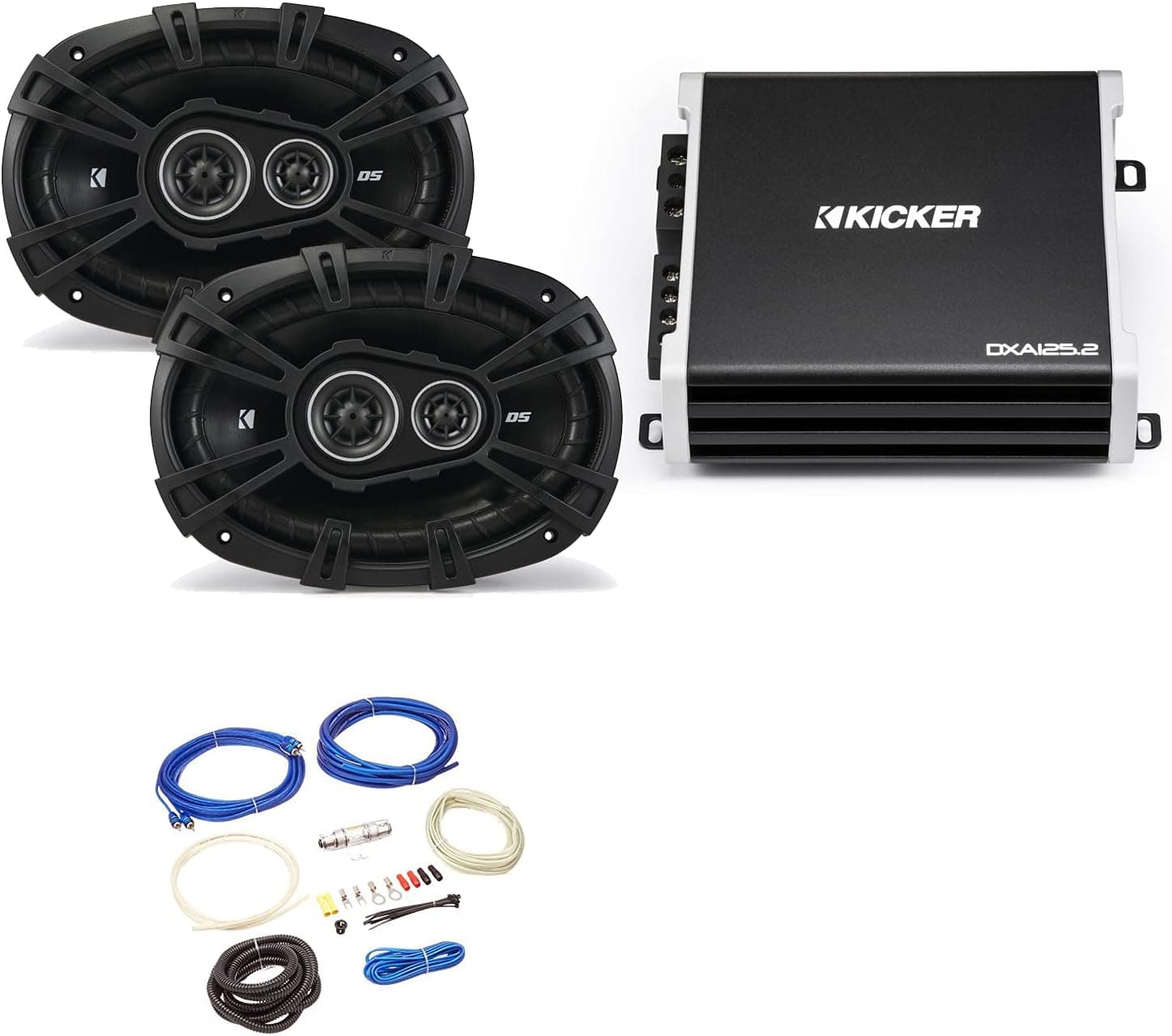 KICKER 43DSC69304 6x9” DS-Series Speakers with 43DXA1252 DX-Series Amplifier and Wire kit