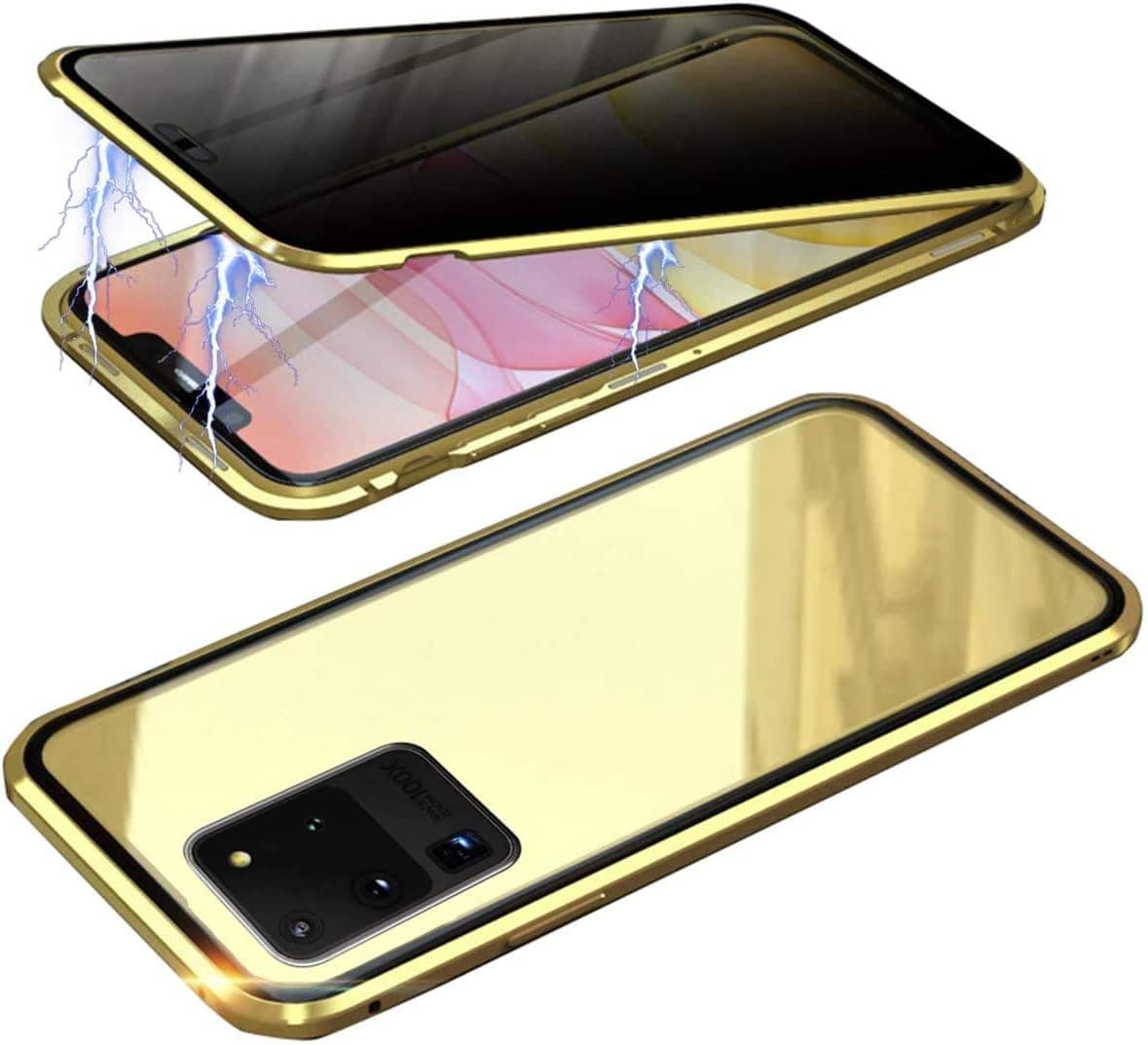 IQIYEVOLEW Galaxy S20 Plus Case with Privacy Screen Protector,Anti-spy Magnetic Clear Double-Sided Glass Anti Peeping Metal Bumper 360°Full Body Case for Samsung Galaxy S20+ 6.7 inch (S20 Plus Gold)