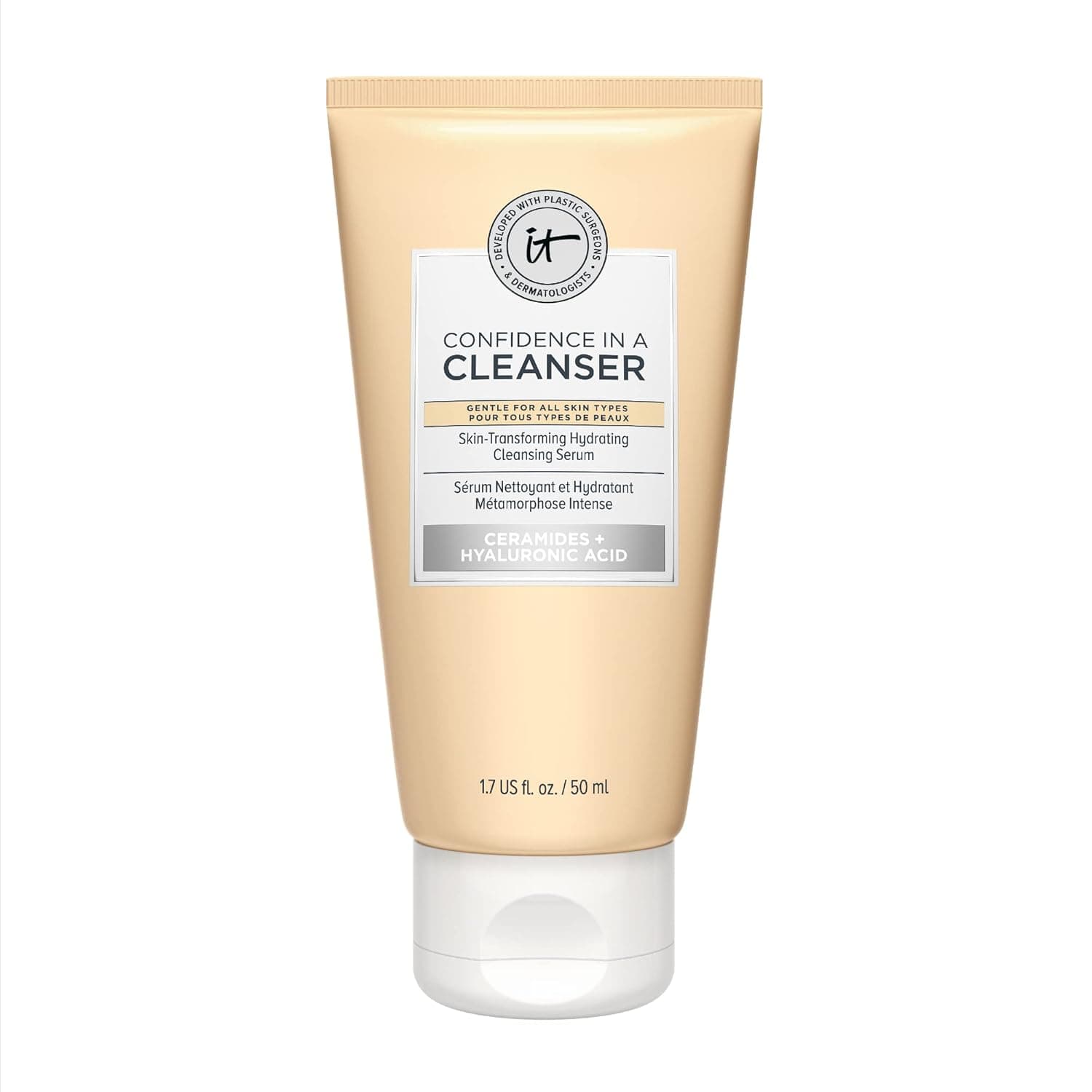 IT Cosmetics Confidence in a Cleanser - Hydrating Face Wash With Hyaluronic Acid & Ceramides - Supports Skin Barrier - Removes Makeup, Oil, and SPF - All Skin Types