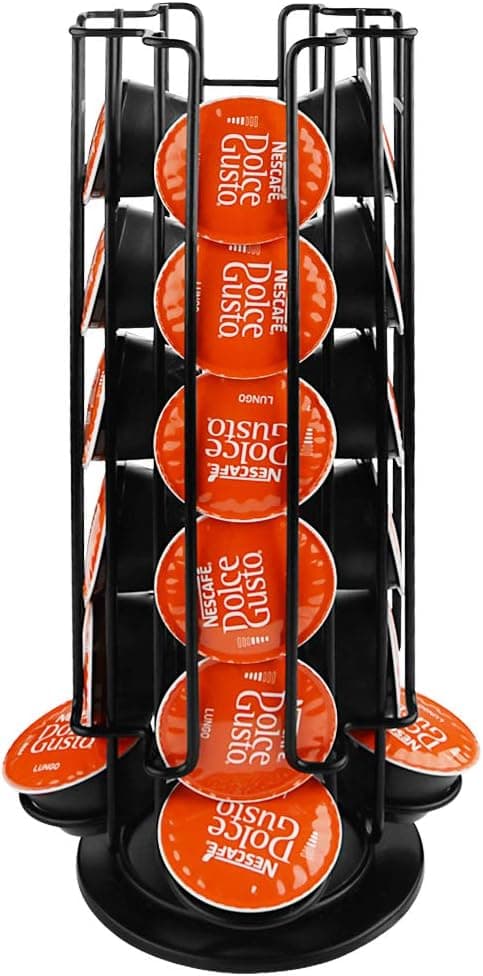Coffee Pod Holder Carousel For Nescafe Dolce Gusto Coffee Pod Storage Rack, Holds 24 Capsules Coffee Pods Stand (Black)