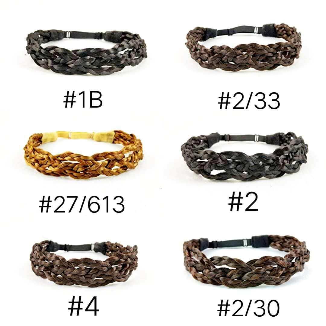 Vigour Synthetic Hair Braided Headband Classic Plaited Braids Elastic Stretch Hairpiece Women Girl Beauty Accessory Daily Use #1B Natural Black Color