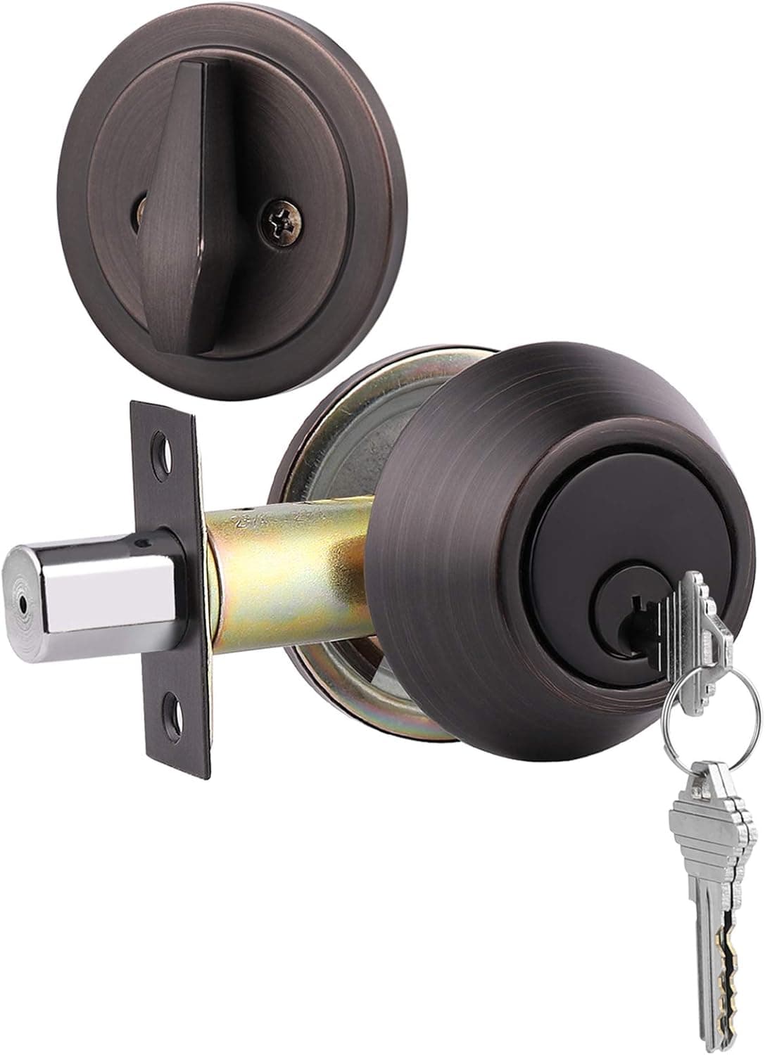 Gobrico Round Single Cylinder Deadbolt Door Lock Knob Oil-Rubbed Bronze 1Pack