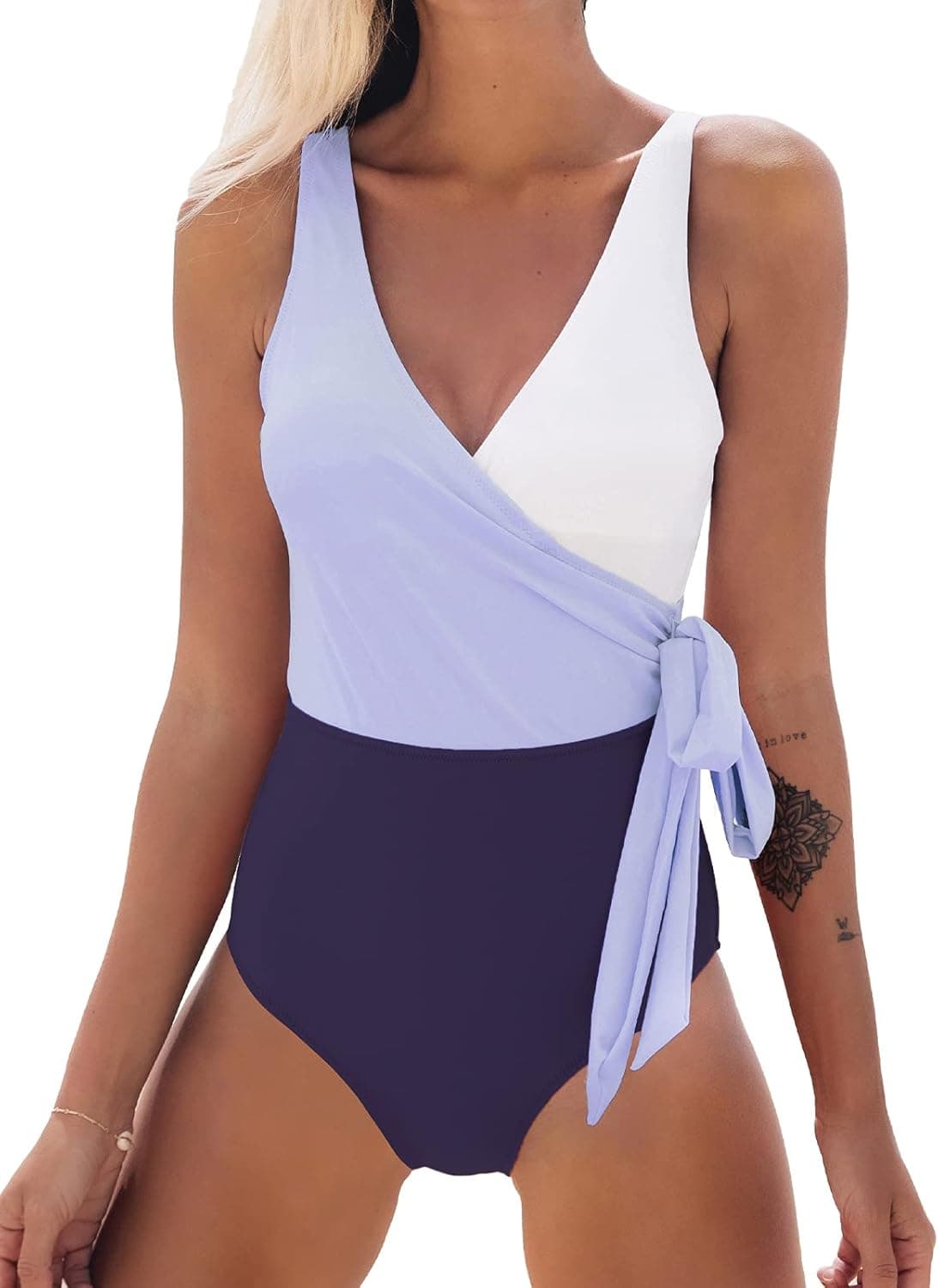 CUPSHE Women's One Piece Swimsuit Wrap Color Block Tie Side Bathing Suit