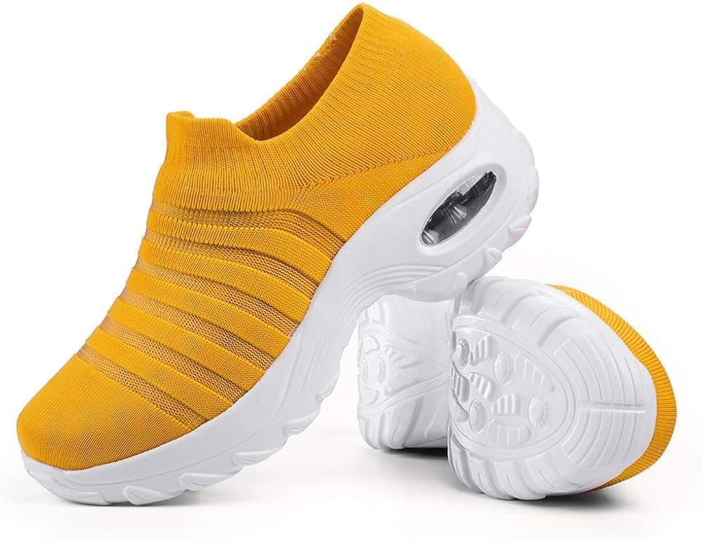 Women's Walking Shoes Sock Sneakers - Mesh Slip On Air Cushion Comfort Wedges Jazz Dance Easy Shoes Platform Orange,8
