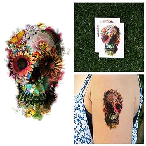 Tattify Garden Skull Collage Temporary Tattoo - Graveyard Girl (Set of 2) - Other Styles Available - Fashionable Temporary Tattoos - Long Lasting and Waterproof