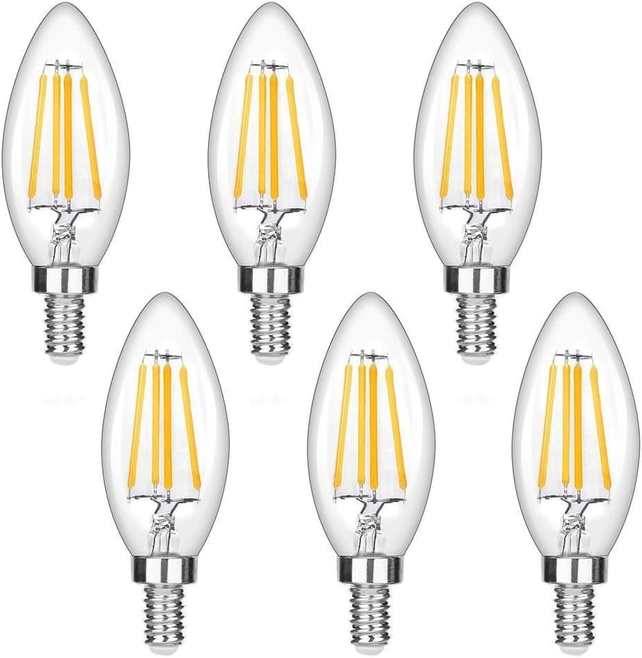 LEDERA Dimmable E12 LED Candelabra Bulb,Equivalent 40W Candle Light Bulbs, Filament Clear Glass, Warm White 2700K, 6-Pack