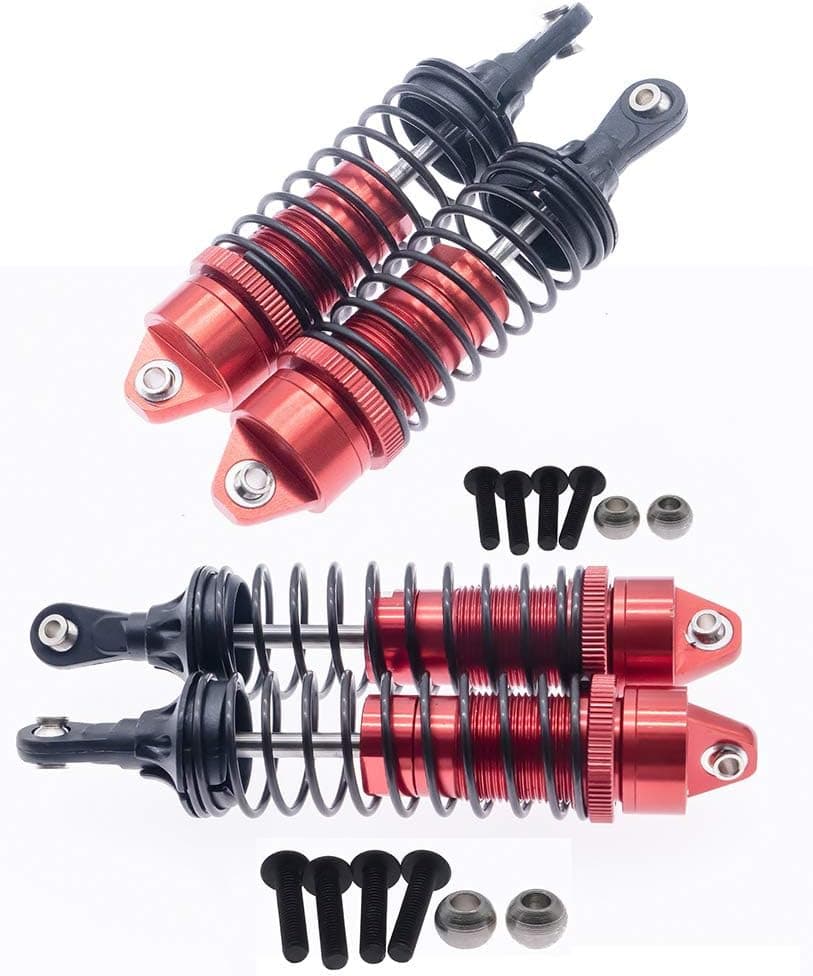 RCAWD Front Rear Shock Absorber Damper 100mm 115mm Adjustable Machined Aluminum Alloy for Rc Hobby Model Car 1/10 Slash ECX 2WD 5807 Stampede Upgraded Hop-Up Parts 4Pcs(Red)