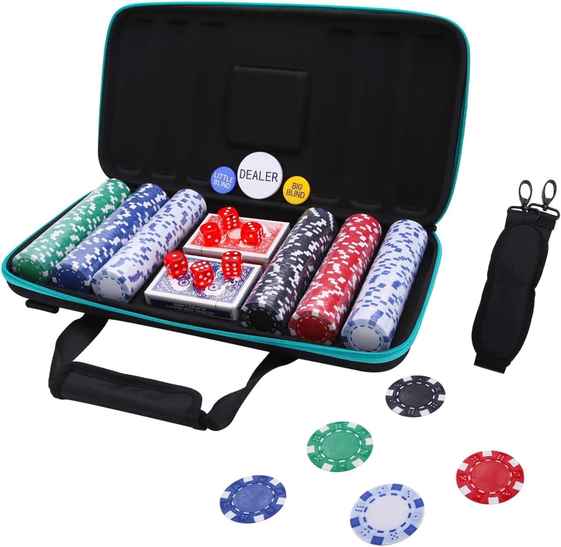 Demteric Poker Chip Set - 300PCS Poker Sets with Upgraded Light Soft Shell Case, 11.5 Gram Casino Chips Game Set with Cards for Texas Holdem Blackjack Gambling
