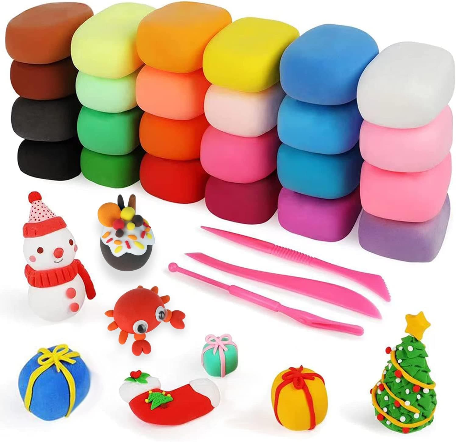 Air Dry Clay for Kids 24 Colors, PIERPIER Magic Modeling Clay Kit with Magical Clay Tools Accessories, Squash Clay for Slime, Play Clay Art for Adults and Kids Gift, Craft Clay Air Dry DIY Set