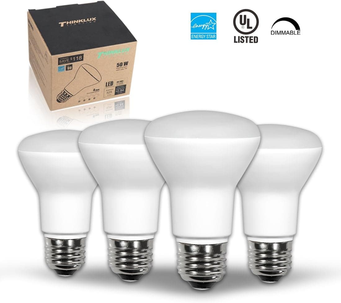 Thinklux BR20 90+ CRI Dimmable LED Bulb, 7W (50W equivalent), 2700K (Soft White), 90+ CRI, Flood Light, Medium Base (E26), Energy Star, (Pack of 4)