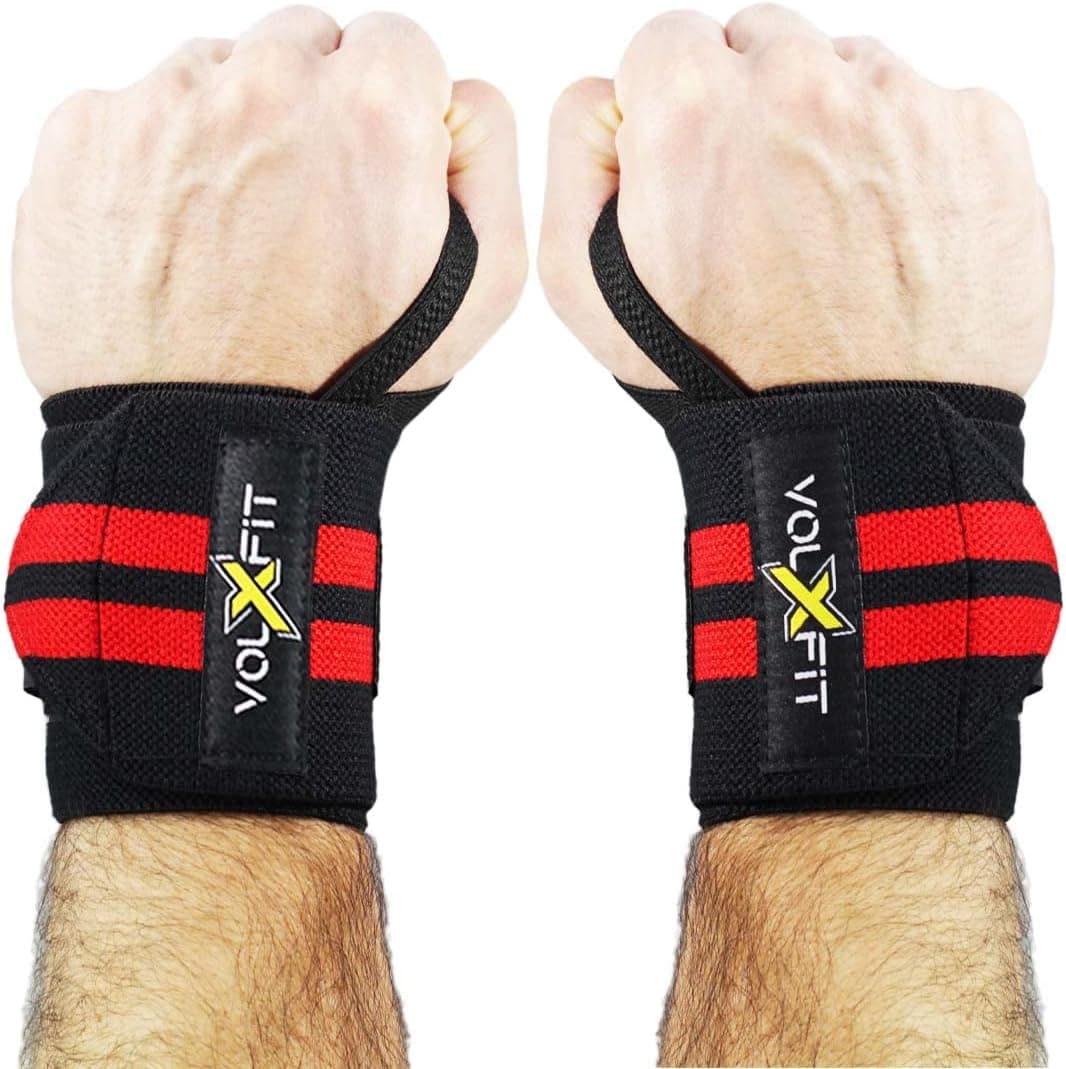 Volxfit Wrist Support Weightlifting Wrap with Heavy Duty Thumb Loops - Wrist Brace for Crossfit Fitness and Strength TraIng - Powerlifting Gym Bodybuilding Workout - Wrists Protection Gear, Black