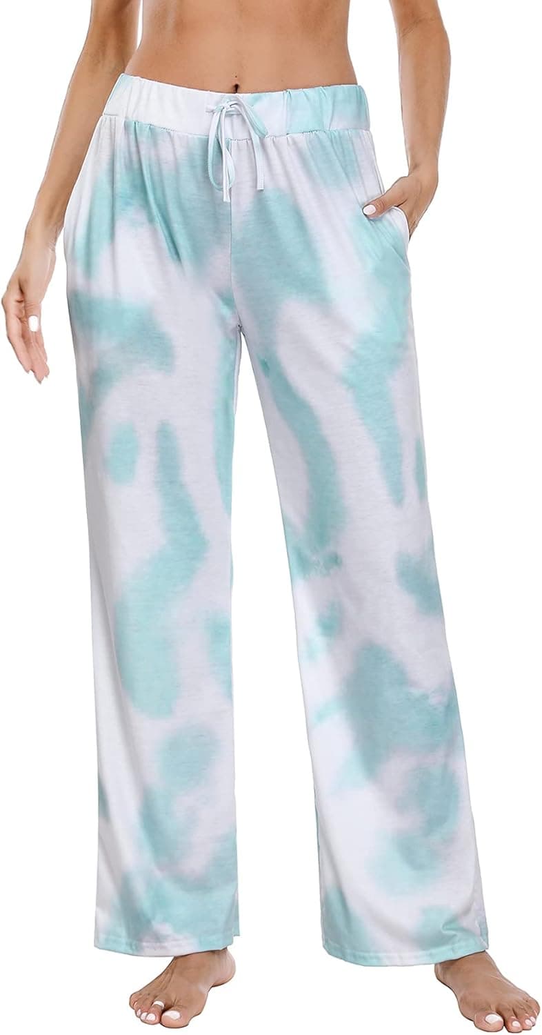 hpoaf Womens Boho Palazzo Lounge Pants Stretchy Printed Wide Leg Pajama Pants with Pockets