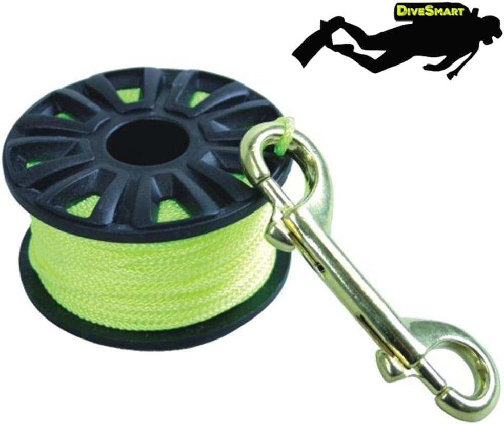 Hxeredue ILOILOKA YuanKanJu DiveSmart Finger Spool Reel with Double Ended Brass Hook and High Visibility Neon Yellow Line (150ft') - for Cave and Wreck Exploration and Scuba Diving (150)
