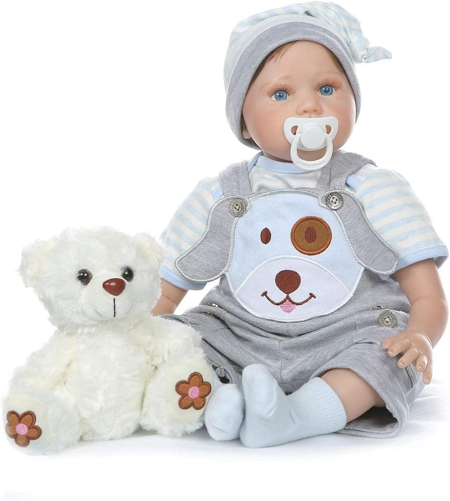 Pinky 22inch 55cm Realistic Reborn Baby Twin Doll Sleeping/Awake Lifelike Soft Silicone Real Look Weighted Body Rooted Hair Baby Doll Toy (Boy)
