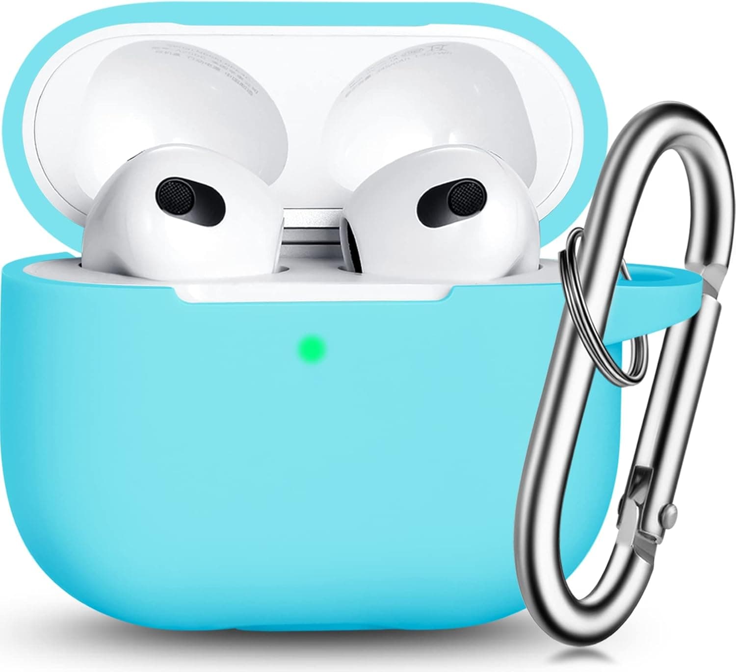 R-fun AirPods 3 Case Cover, Silicone Protective Accessories Skin with Keychain Compatible with Apple AirPod 3rd Generation 2021 for Women Men Girls Boys,Front LED Visible-Mint Green