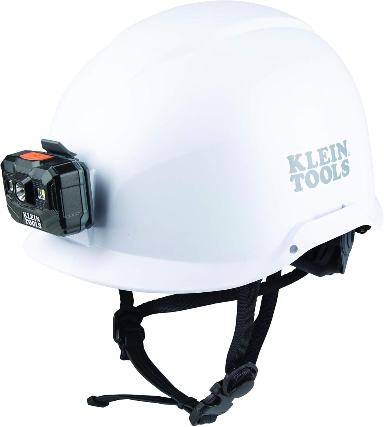Klein Tools 60146 Safety Helmet, Non-Vented, Rechargeable Headlamp, Tested to Tough Industrial Hard Hat Safety Standards, White