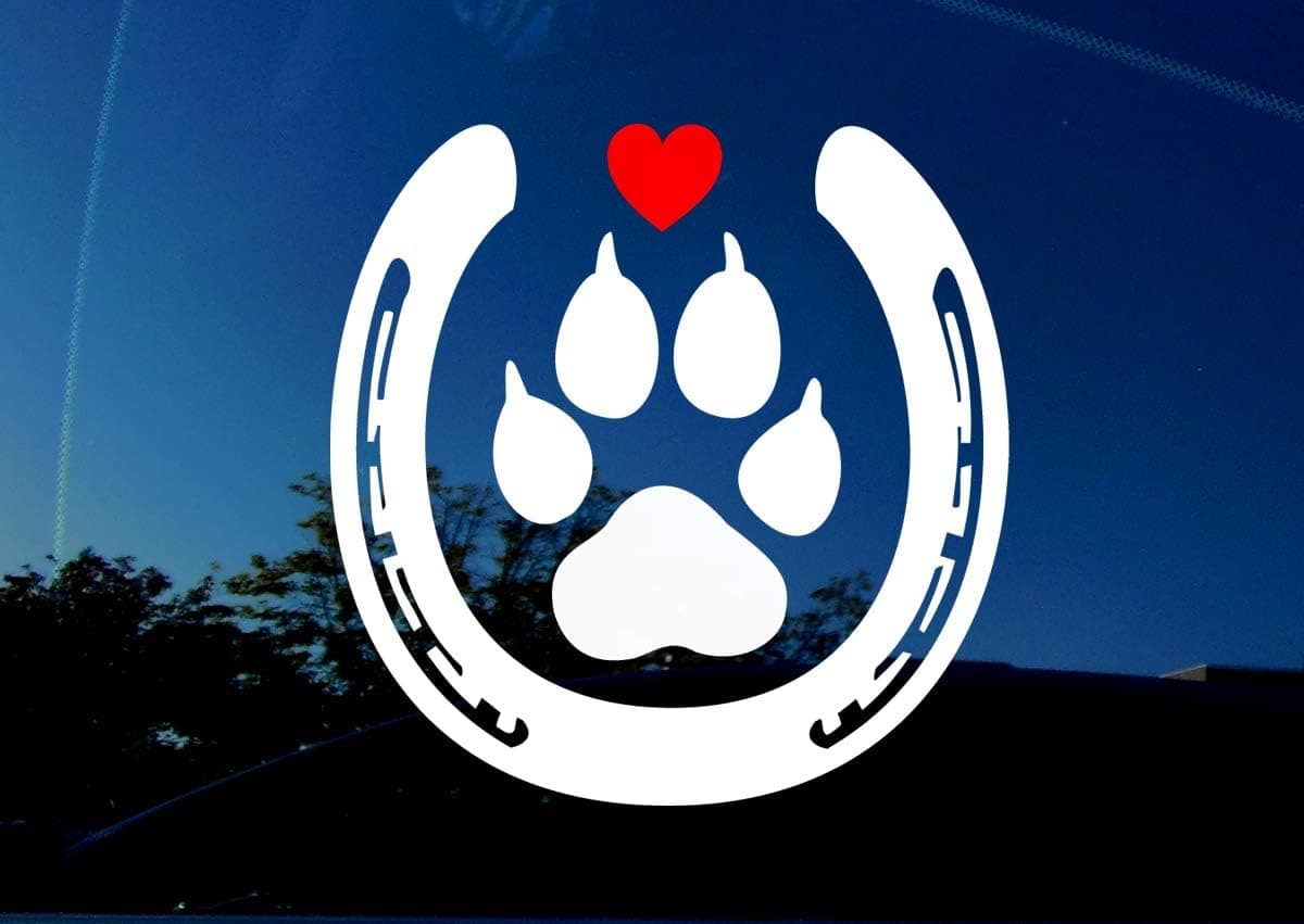 3" x 3" Pet Paw Inside Horse Shoe Vinyl Sticker for Car/Window/Laptop/etc.