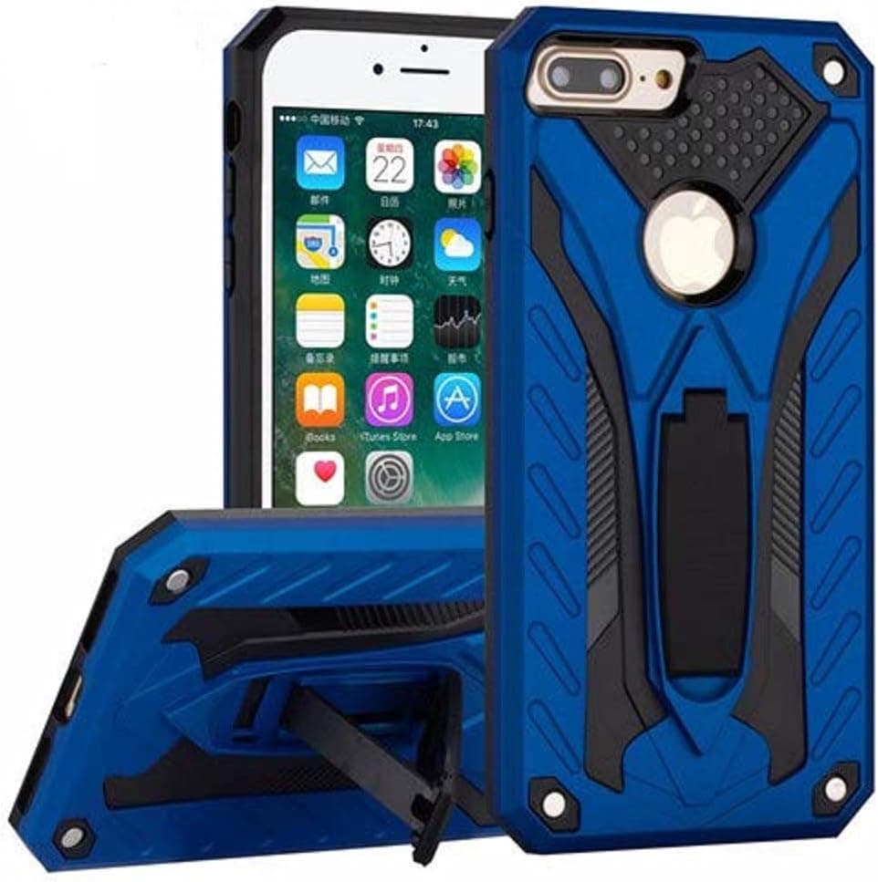 Funfe Dual Layers Armor Built-in Kickstand Impact Resistant Rugged Protective Cover Case for Apple iPhone 7+ 8 Plus (Blue)