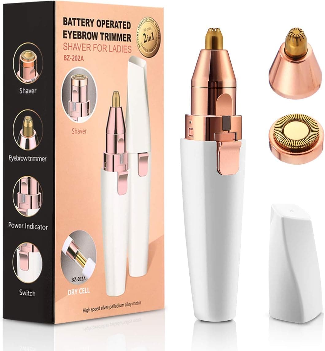 Painless Hair Remover & Eyebrow Trimmer for Women, HOCOSY 2 in 1 Lip Hair Removal Eyebrow Epilator Rechargeable Portable Facial Hair Remover for Women Face Bikini Peach Fuzz Upper Mustache Lip Chin