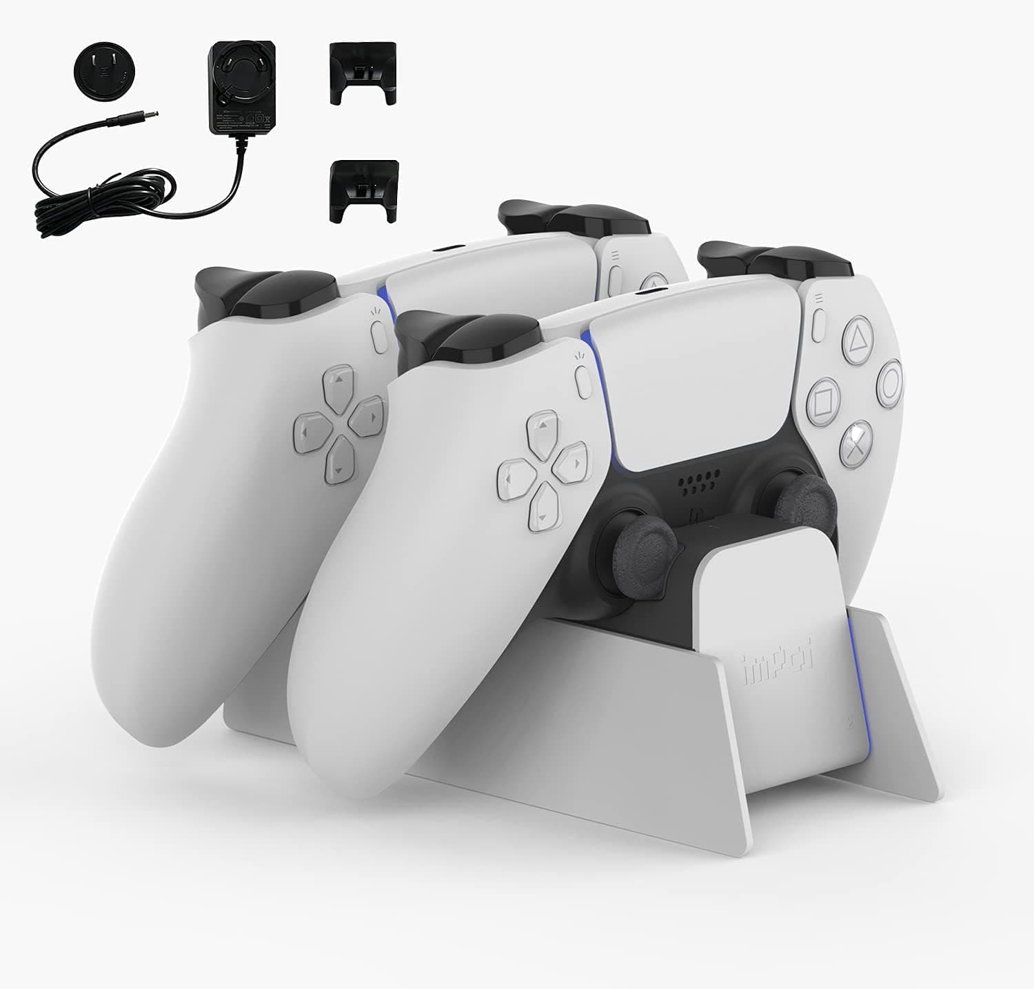 imPoi Portable PS5 / PS4 Controller Charger，Upgraded Playstation 5 / 4 Charging Station Dock with LED Indicator (With Fast Charging AC Adapter)，White