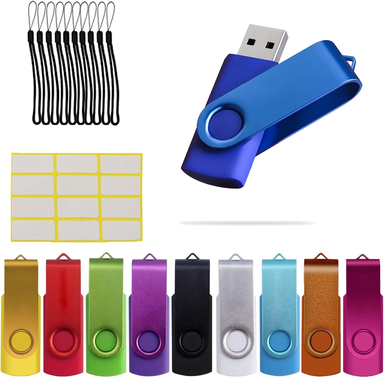 Flash Drive 8GB 10 Pack USB 2.0 Thumb Drives Uflatek Memory Sticks Portable USB Stick Rotate Jump Drive Bulk Drives Mixed Colors Pendrive Metal USB Flash Drives with Lanyard