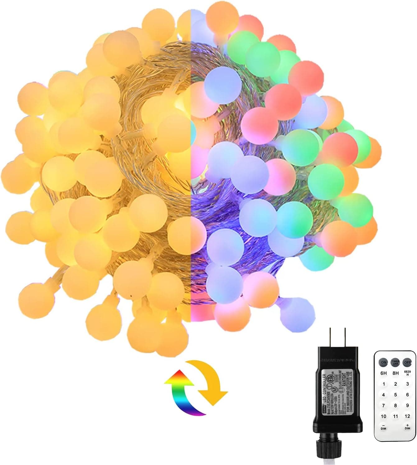 BAILONGJU Globe String Lights 65.6 Feet 150 LED,Plug in Fairy String Lights with Remote Timer Extendable, 11 Modes Indoor Outdoor Color Changing Lights for Wedding Bedroom Classroom Patio Garden