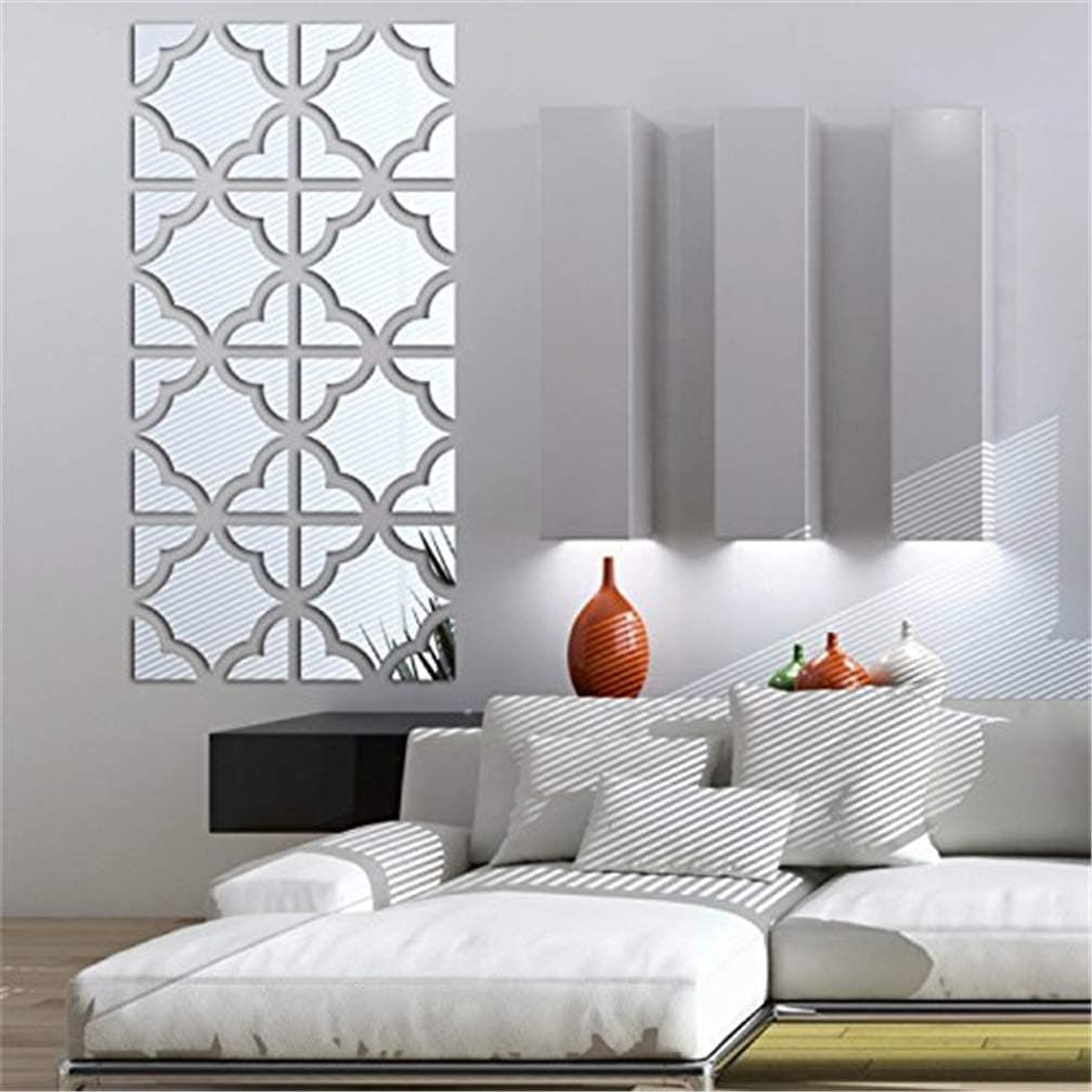 3D Mirror Wall Stickers, 4 Pcs Acrylic Crystal Art Wall Decal, Self Adhesive Removable Mirror Plastic Wall Sheet Tiles DIY Home Decoration for Living Room Bedroom Stair Wall Decor (8PCS, Square)