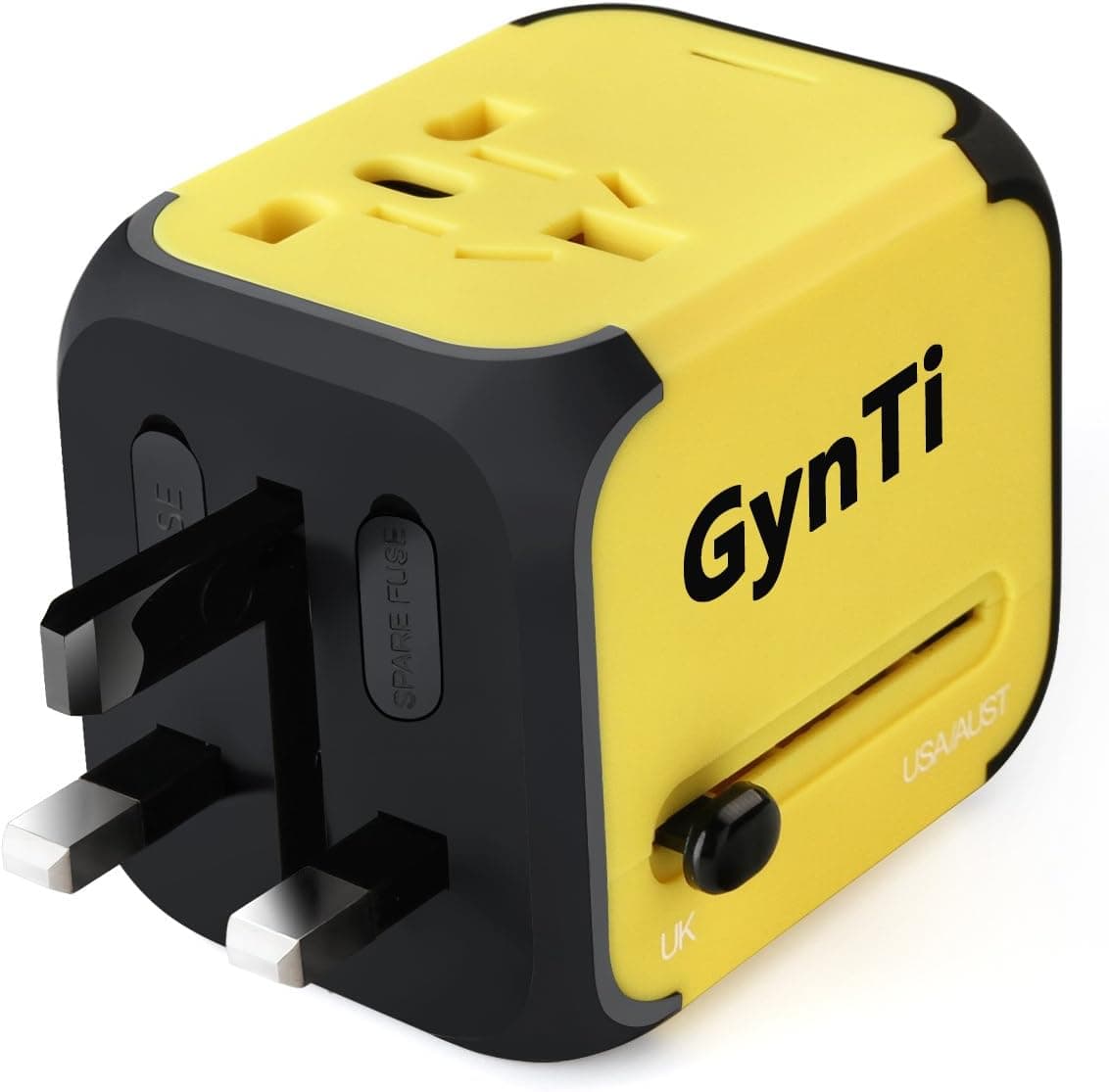 Travel Adapter, Universal Travel Adapter All-in-one Worldwide Travel Adapter for USA EU AU UK about 150 Countries Universal Adapter Wall Plug with Dual USB (Yellow) - GynTi