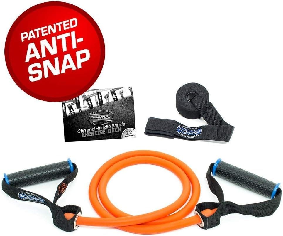 Bodylastics Single Resistance Tube Bands with Upgraded Handles Attached | Patented Anti-Snap Technology, TPR Sweat Resistant Waffle Grip, Door Anchor, and Exercise Booklet