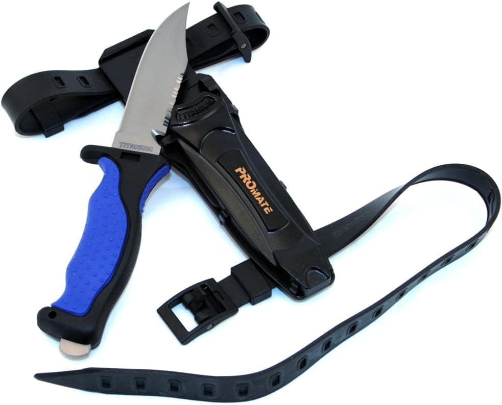 Promate Scuba Dive Snorkel Titanium Knife (4 3/8" Blade) with Straps and Sheath