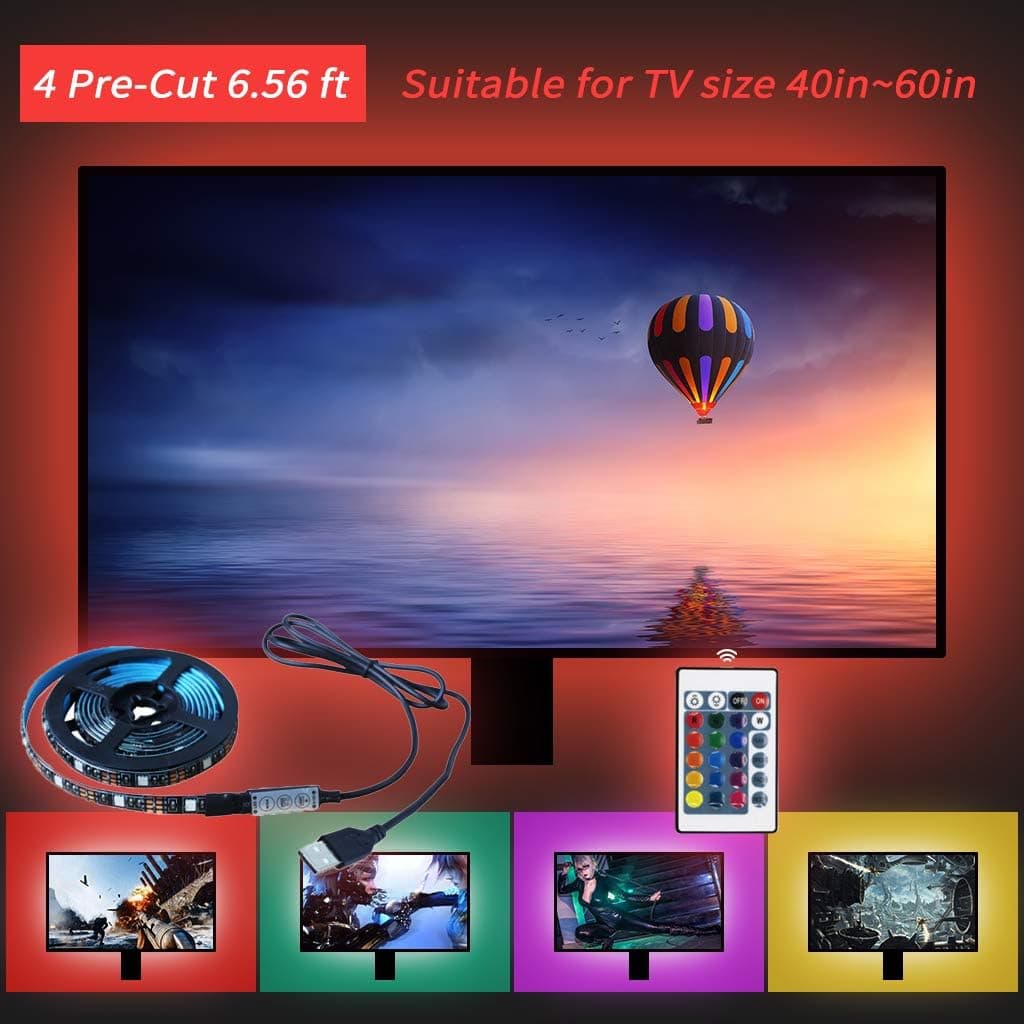 WHonor LED Lights for TV, 6.56ft USB TV LED Backlights with Remote, Color Changing LED Strip Lights for TV, Computer, Monitor