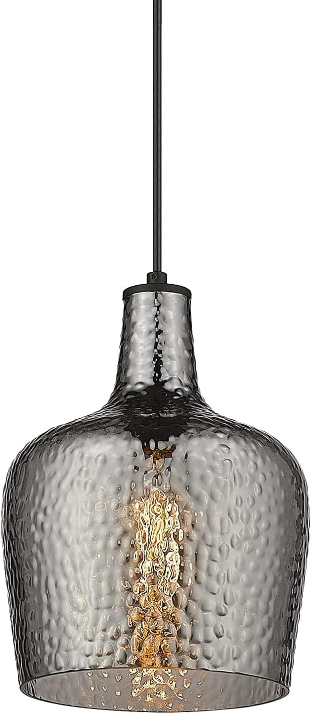 AUTELO Modern Kitchen Lights 8" Hanging Light Fixture with Smoky Gray Finish Indoor Glass Pendant Lighting for Kitchen Island Living Room Dining Room H9163 GY