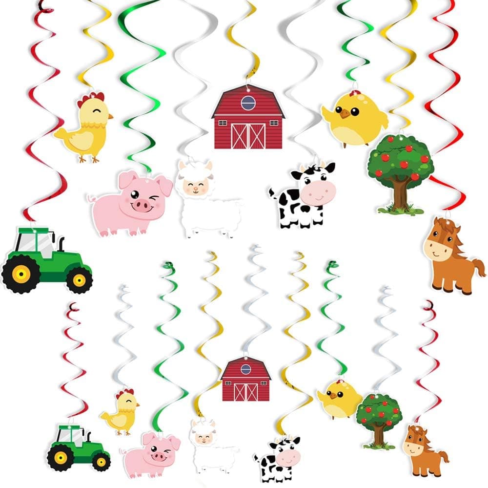 WERNNSAI Farm Animals Hanging Party Decorations - Barnyard Theme Party Supplies Hanging Swirl for Kids Birthday, Baby Shower Decor