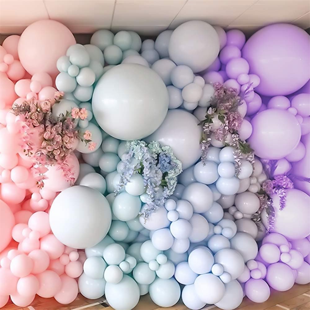 Macaron Pink Balloon Kit 147PCS 18In 12In 5In Macaron Blue Puple Balloon Arch Garland For Festival Picnic Family Engagement, Wedding, Birthday Party, Blue Theme Anniversary Celebration Decoration