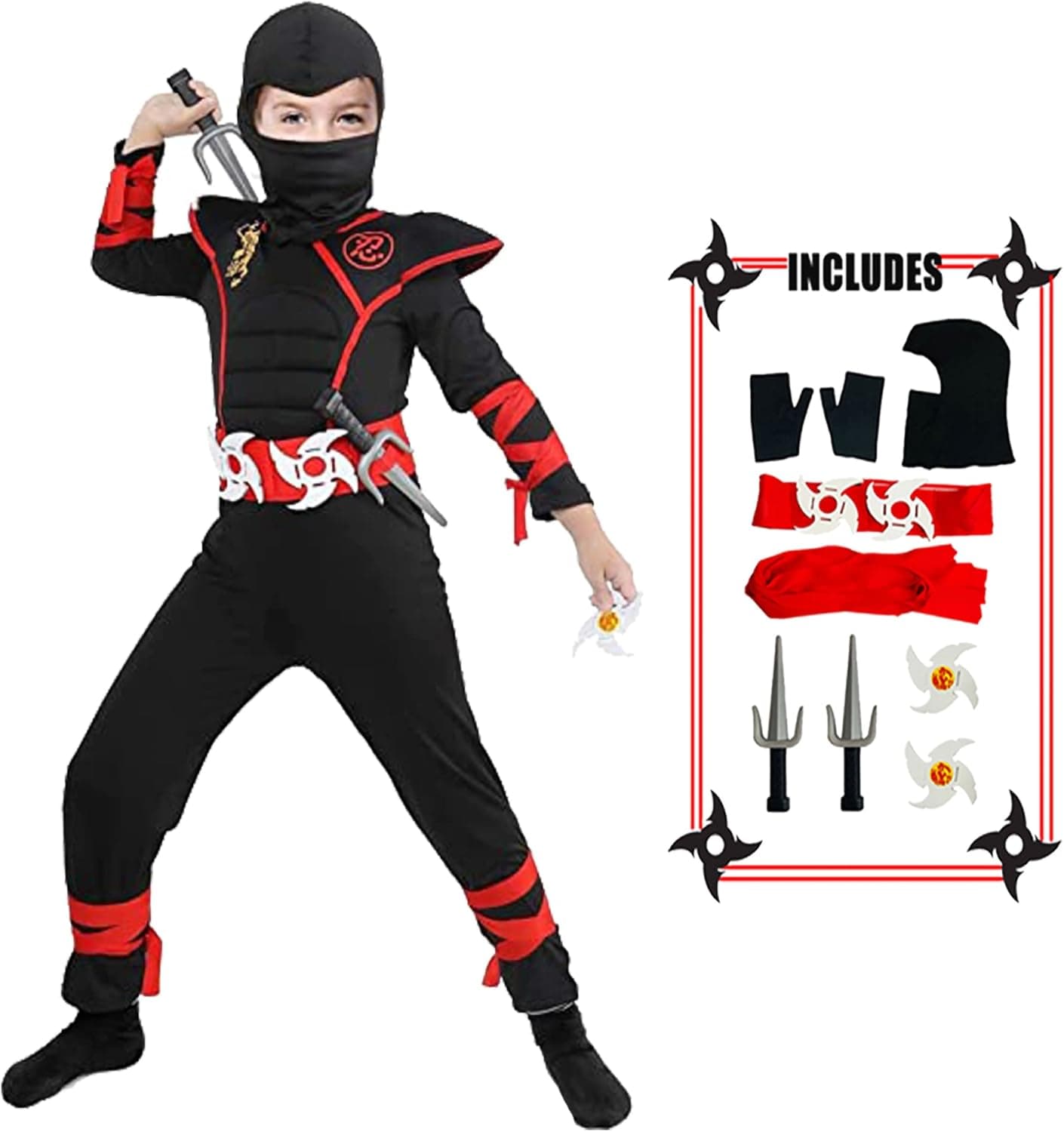 ALMDA Ninja Costume for Kids, Halloween Costumes for Boys, Children Cosplay Theme Party Fancy Dress Costume With Accessories