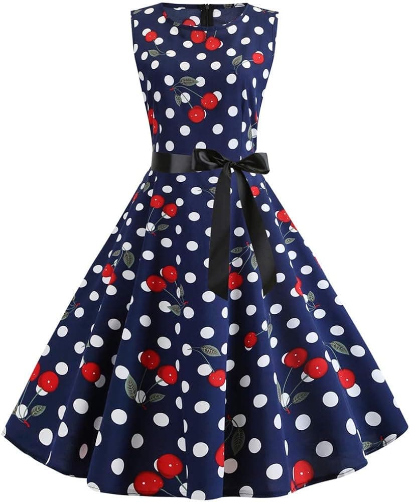 SPITEN Women's Boatneck Sleeveless Vintage Tea Dress