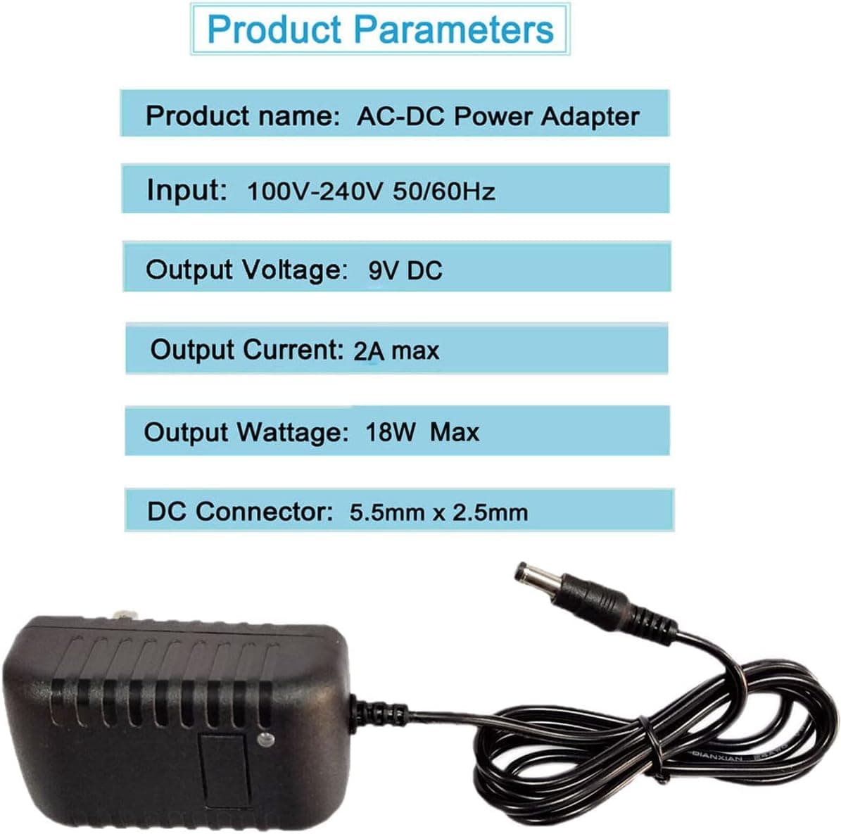 MTYTOT 9V DC 2A Power Supply 100-240V AC to 9Volt DC 2000mA Switching Supply Power Adapter 5.5 X2.5mm US Plug AC Adapter Transformer Wall Adapter