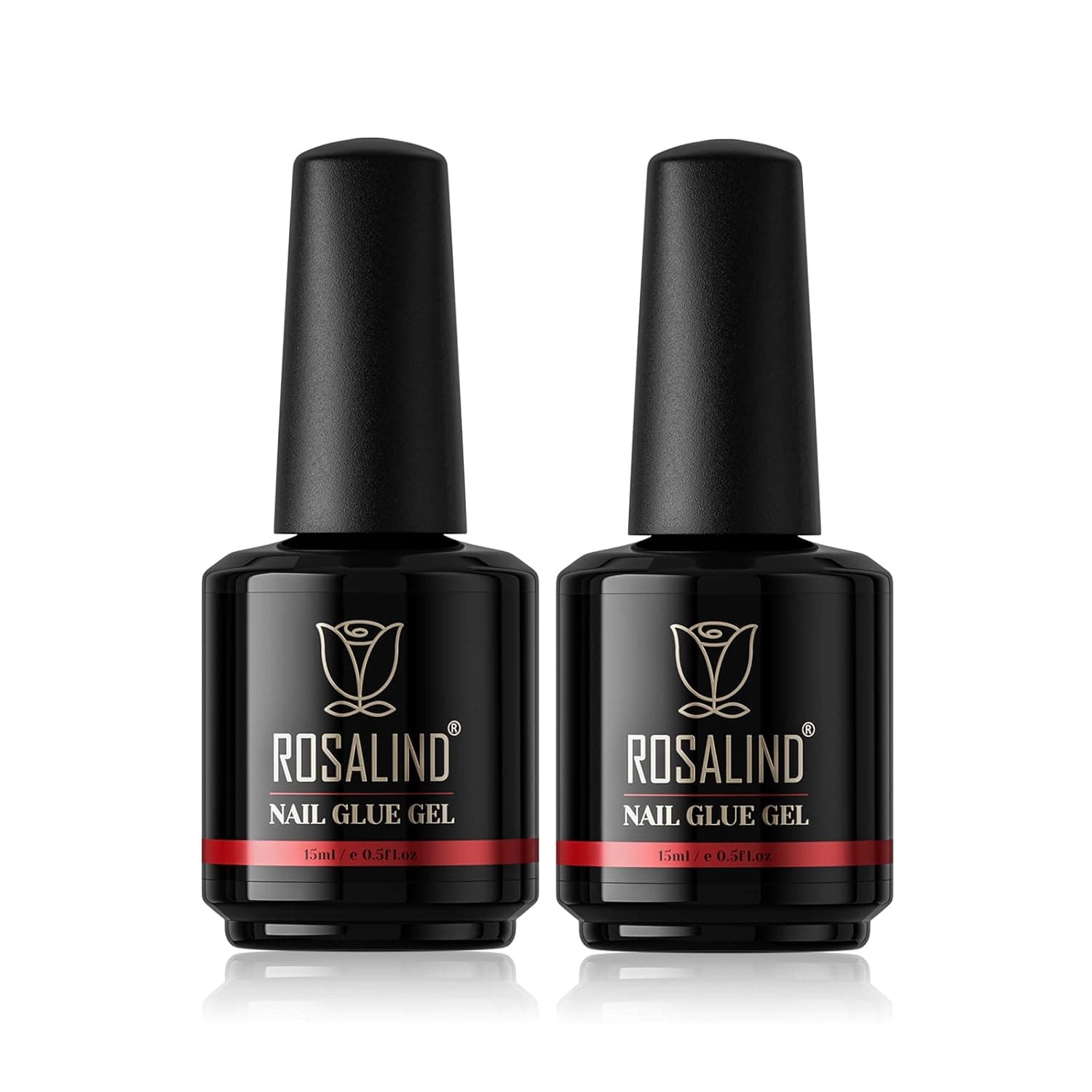 ROSALIND 2PCS 15ML Nail Glue for Acrylic Nails, Super Strong Fake Nails Nail Glue Gel for Press on Nails Long Lasting Gel Brush on Nail Glue Need UV/LED Lamp Cured