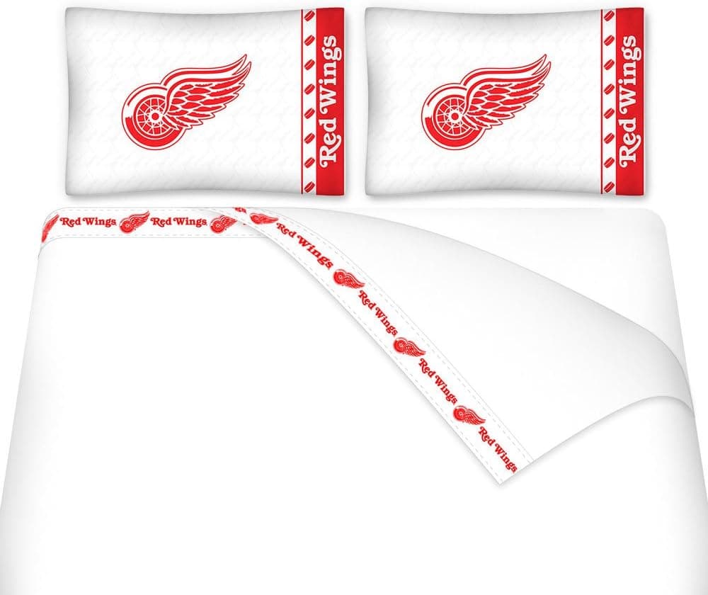 Sports Coverage NHL Detroit Red Wings Micro Fiber Sheet Set, King, White
