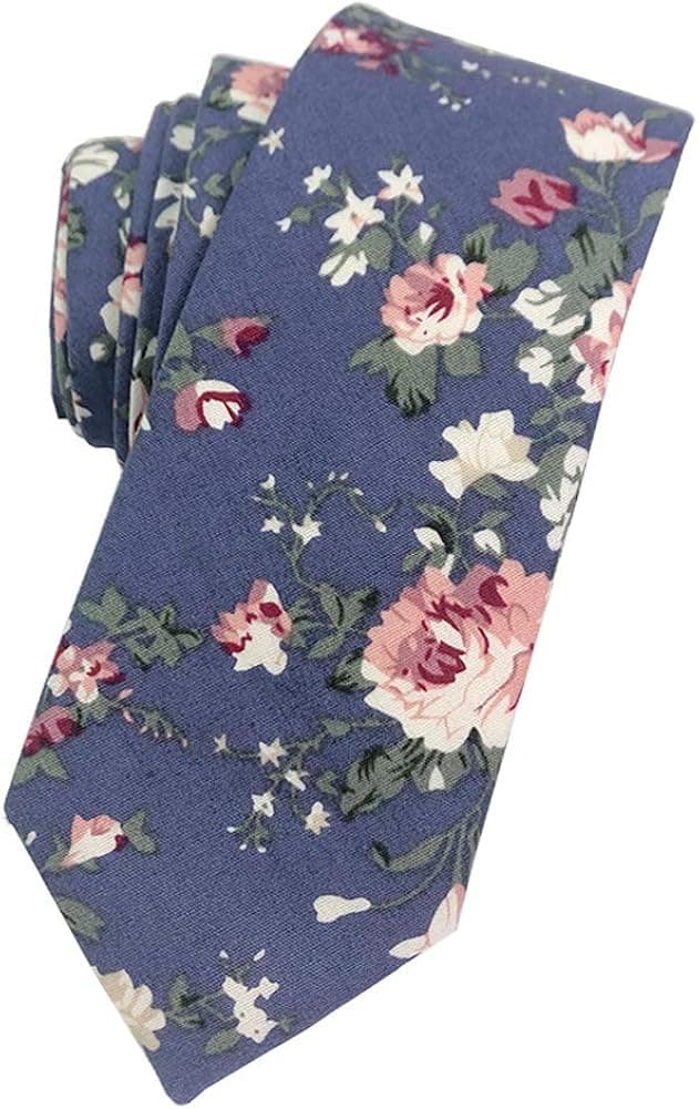 Mantieqingway Men's Cotton Printed Floral Neck Tie Skinny Tie