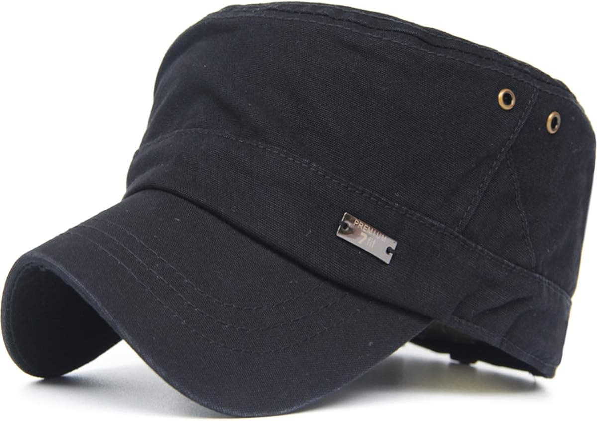 Rayna Fashion Men Women Vintage Distressed Washed Cotton Twill Cadet Army Cap Canvas Military Hat Flat Top Baseball Sun Cap
