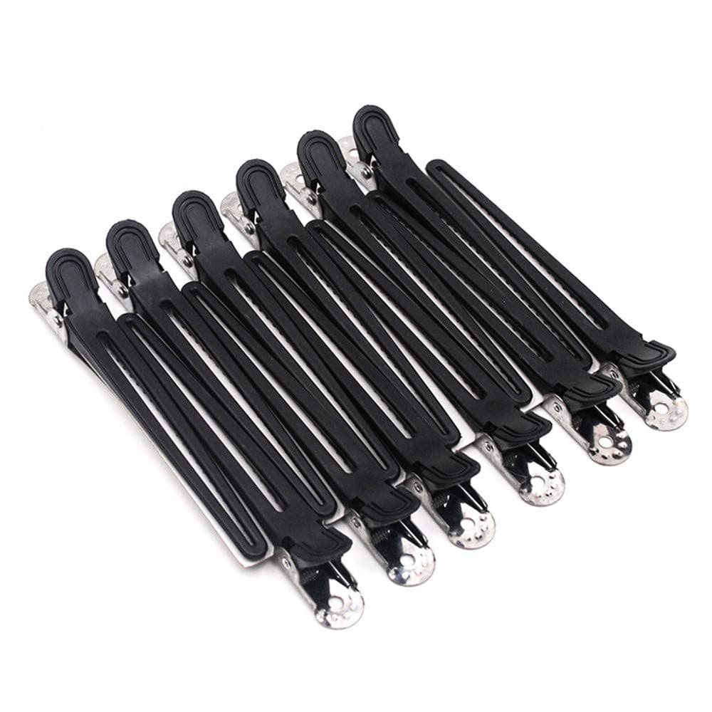 SUNFANI 12PCS Non Slip No Crease Duckbill Alligator Hair Clips with Silicone Band, Professional Salon Hair Clips for Women Thick and Thin Hair
