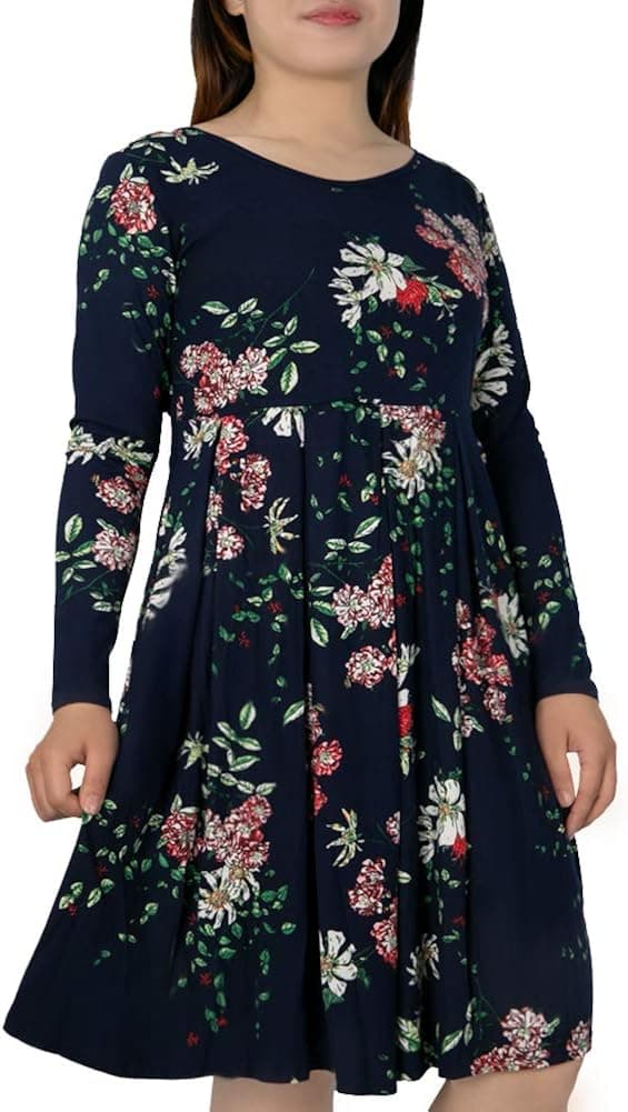 Ablanczoom Women's Plus Size Dresses Casual Pleated Swing Maxi Dresses with Pockets Knee Length