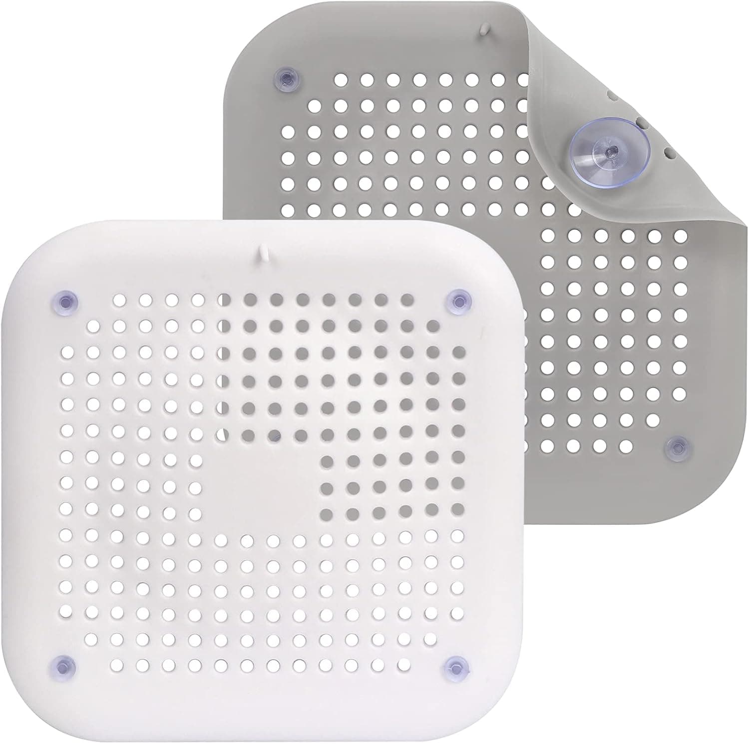 FYY Drain Hair Catcher, Silicone Shower Drain Hair Catcher Cover with Detachable Suction Cups Drain Hair Strainers Stopper for Bathroom Shower Bathtub Kitchen Sink, 5.7 inch (2 Pack, Grey+White)